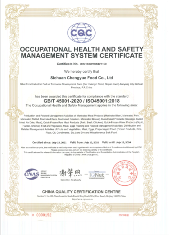 职业健康安全管理体系认证证书（英）